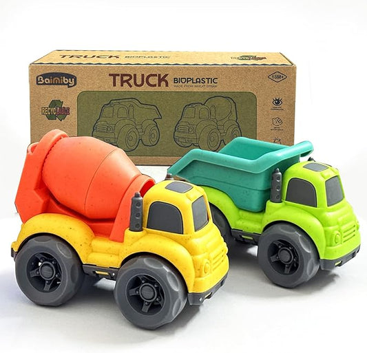 Toddler Car Toys for 1-3 Year Old, 2 PCS Dump Truck Toys and Mixer Cement Toy
