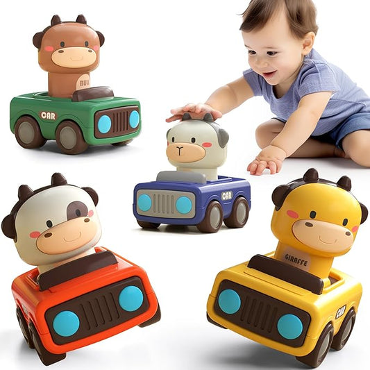Press to Go Car Toys for Toddlers 1-3, Baby Animal Racing Cars, Infant Play Vehicle Set