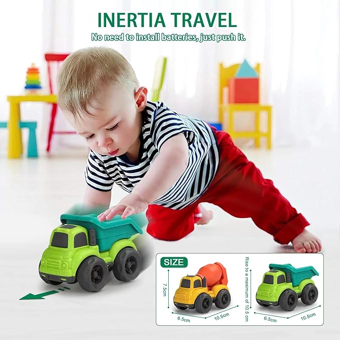 Toddler Car Toys for 1-3 Year Old, 2 PCS Dump Truck Toys and Mixer Cement Toy