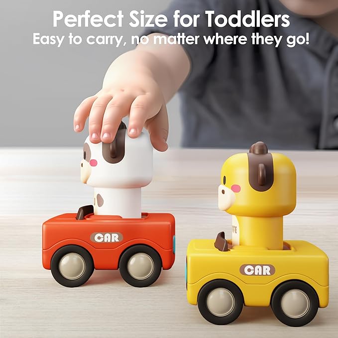 Press to Go Car Toys for Toddlers 1-3, Baby Animal Racing Cars, Infant Play Vehicle Set