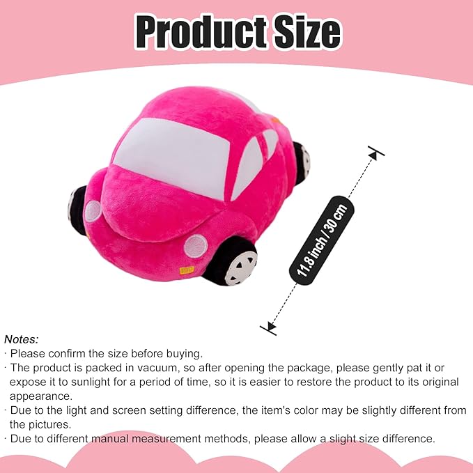 Car Plush Pink Stuffed Car Shaped Pillow Cute Toy Decor Gifts for Kids 11.8 inch