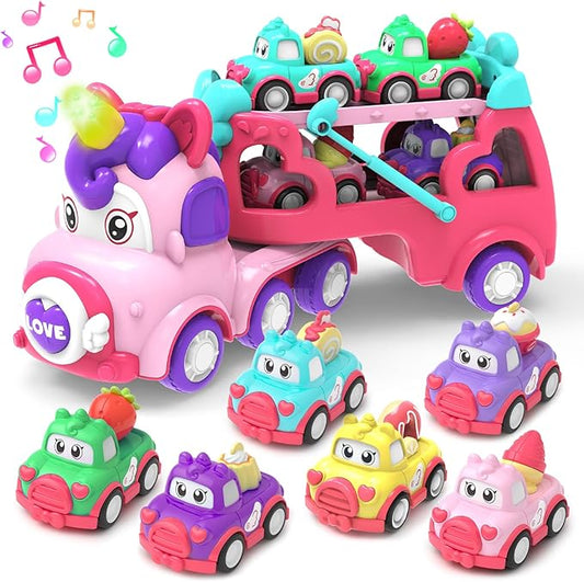 Toddler Girl Toys,Toys for 1 2 3 Year Old Girls,7-in-1 Carrier Truck Cars for Girls