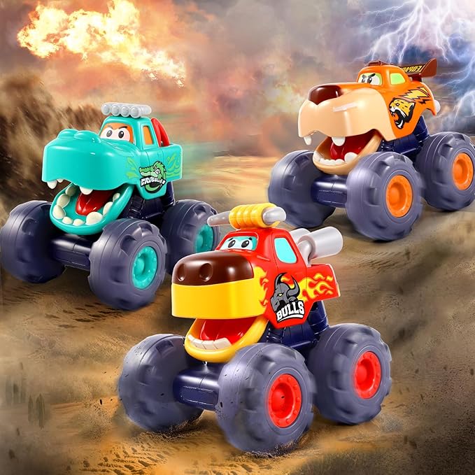 Car Toys for 1 Year Old Boy Gifts, Pull Back Monster Truck Toy Cars for Toddlers 1-3, 1 2 3